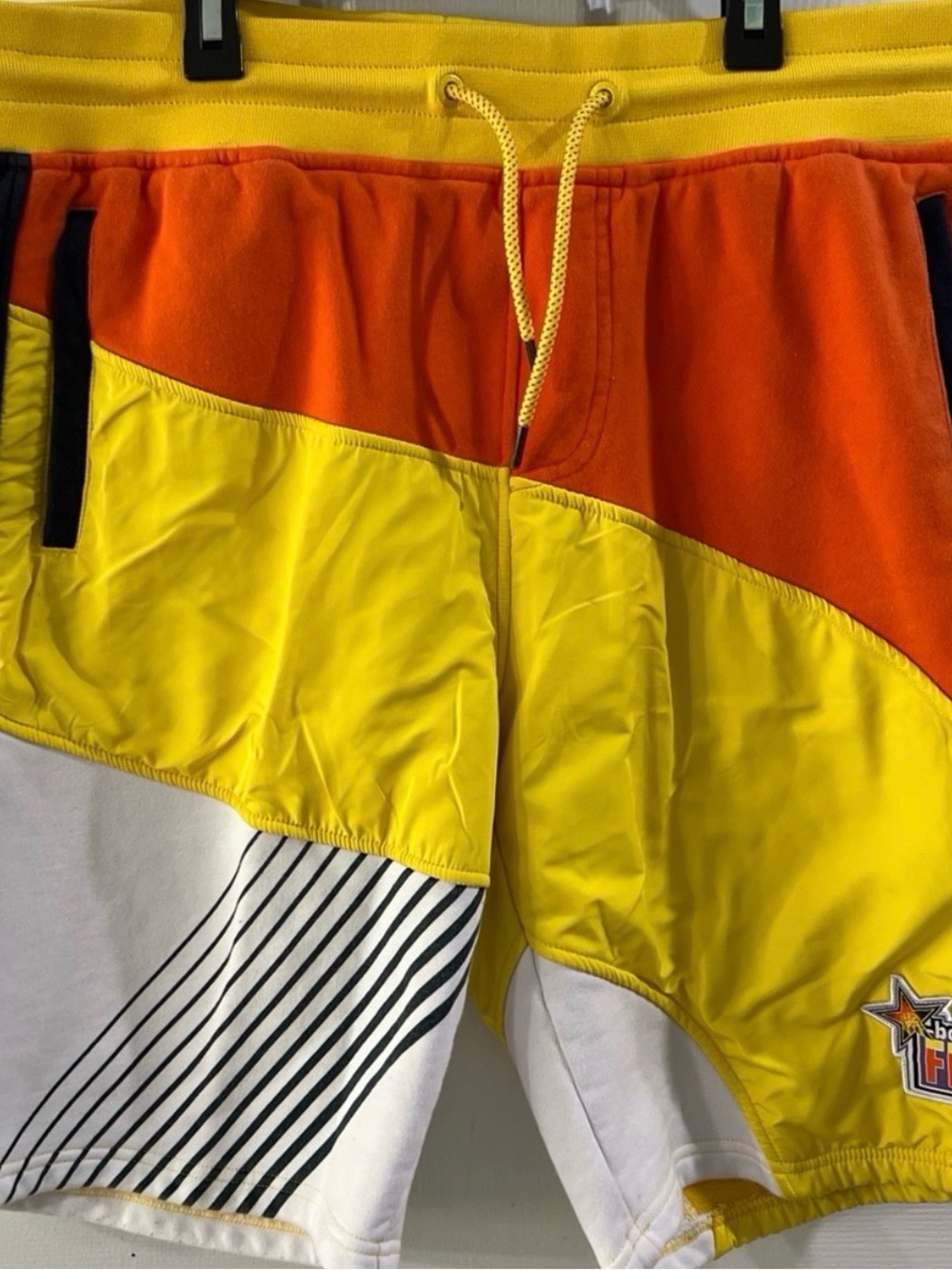Men's Athletic Colorblock Yellow Orange Drawstring Shorts